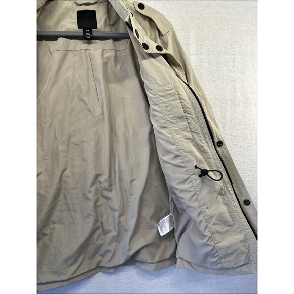 H&M Mens Coat Med Khaki Multi Pocket Button Jacket Hidden Hood Windbreaker *spot - Picture 12 of 15